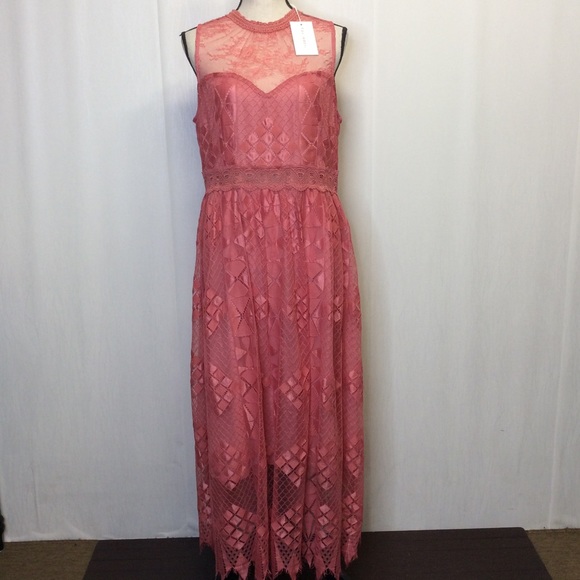 foxiedox Dresses & Skirts - Foxiedox Coral Lace Panel Short Party Dress Midi L